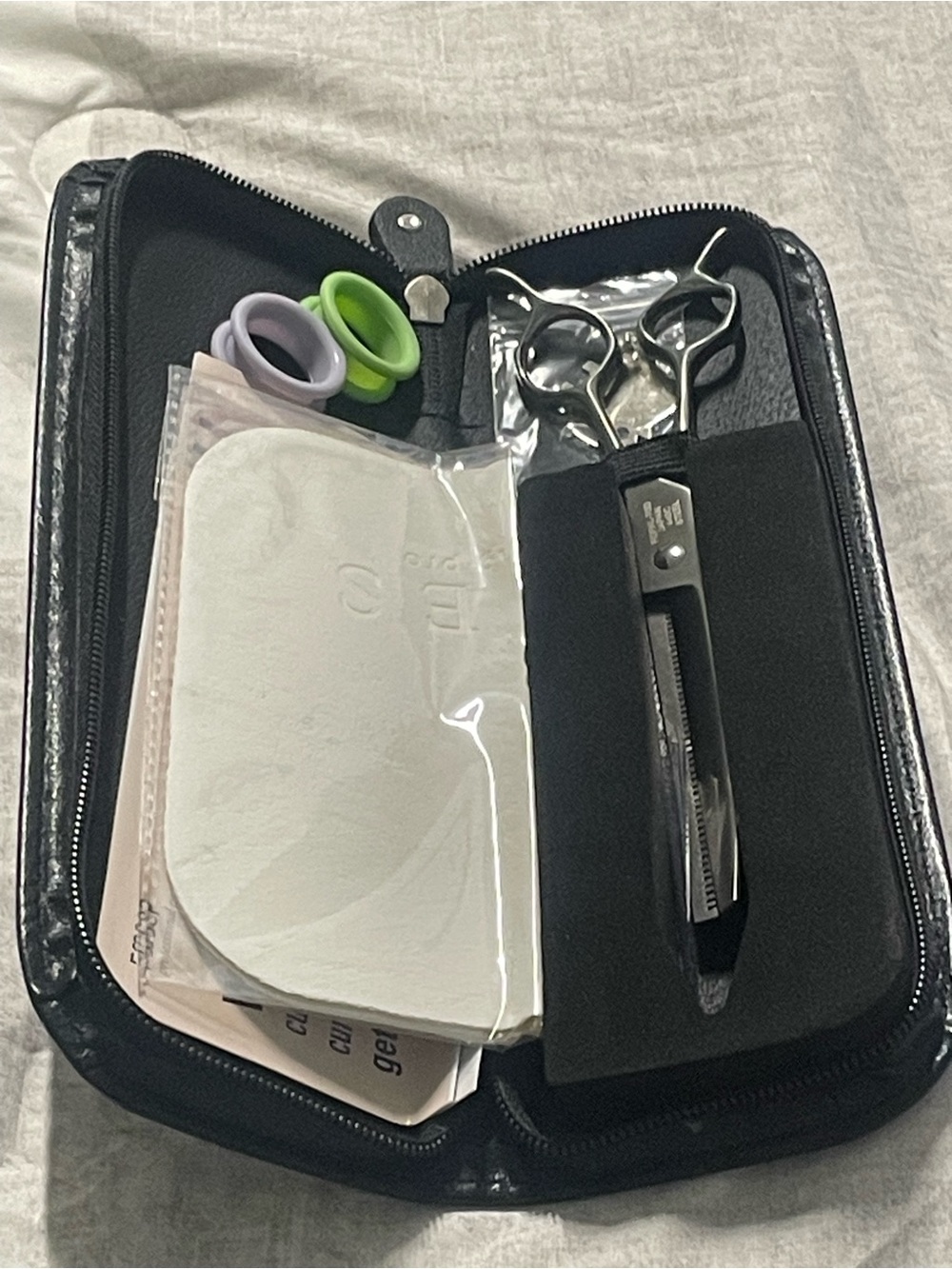 Black Hair Thinning Scissors Kit with Green and Lavender Ring Grips